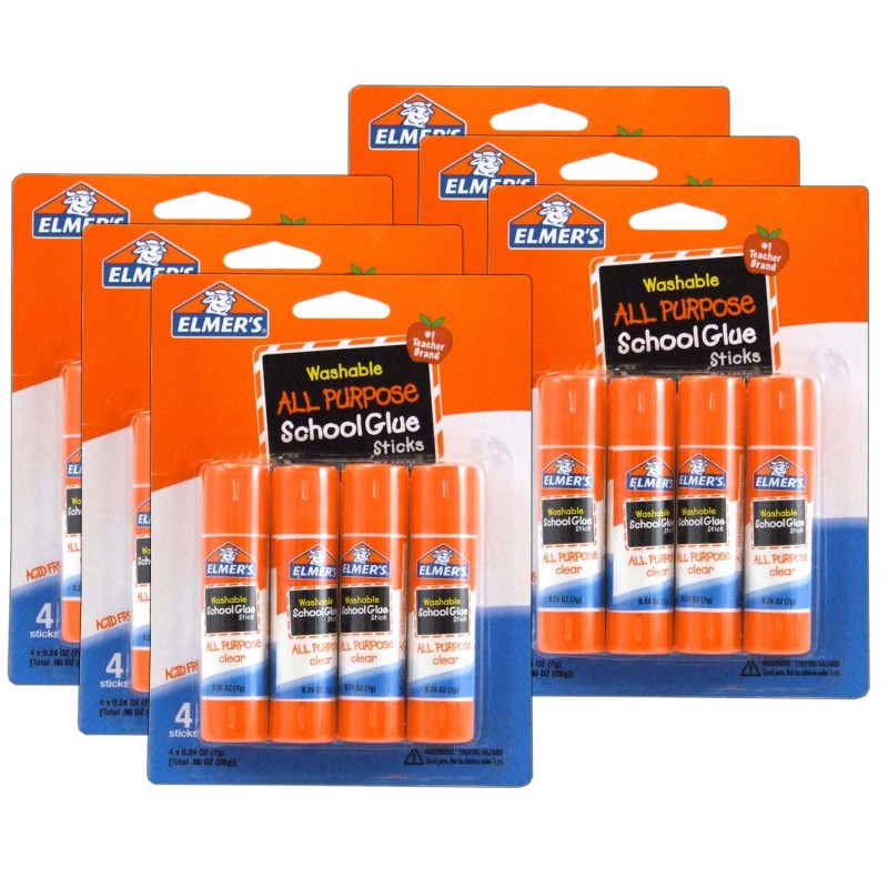 ELMER'S - Washable School Glue Sticks, All Purpose, 4 Per Pack, 6 Packs