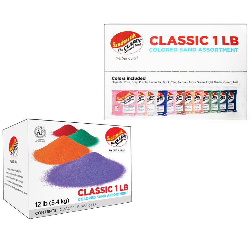 SANDTASTIK - Colored Sand Classroom Pack, 1 Pound Bags, Assortment 2, Set of 12