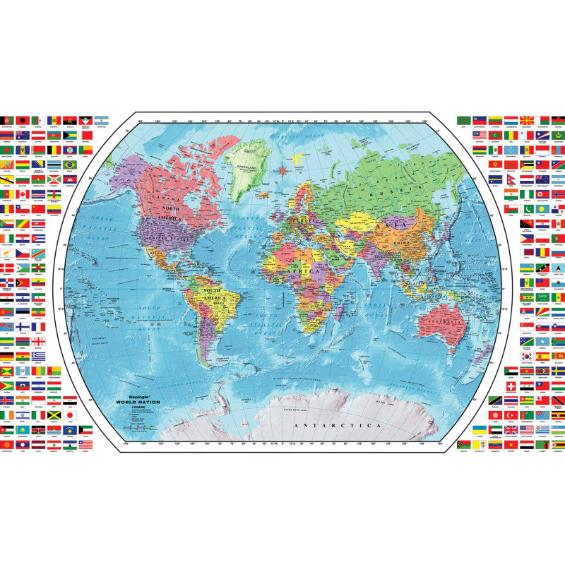 REPLOGLE GLOBES - World Map with Flags, 49"W x 33"H