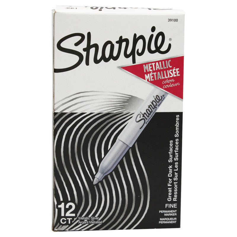 SHARPIE - Metallic Permanent Markers, Fine Point, Silver, Box of 12