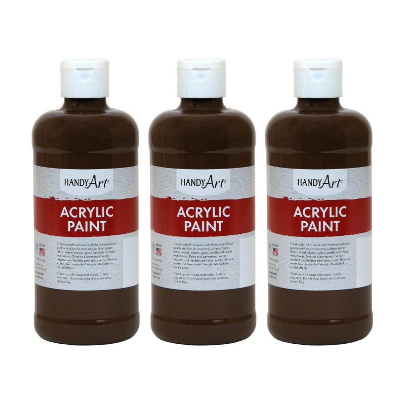 HANDY ART - Acrylic Paint 16 oz, Burnt Umber, Pack of 3