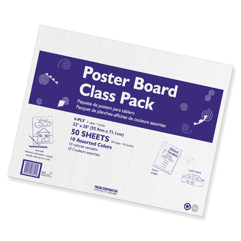 PACON - Poster Board Class Pack, 10 Assorted Colors, 22" x 28", 50 Sheets