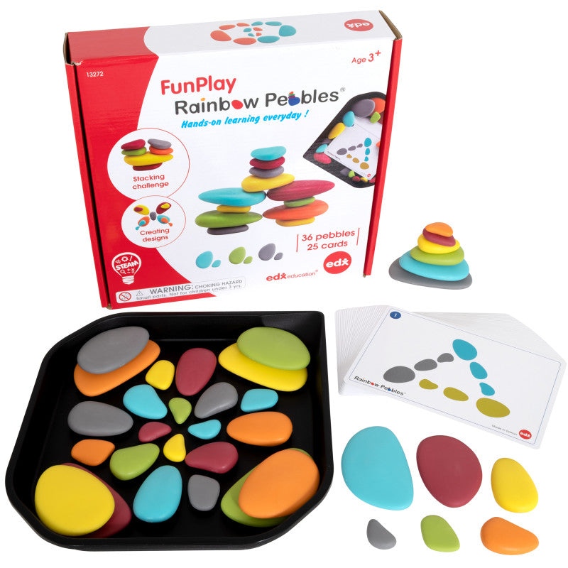 EDXEDUCATION - Rainbow Pebbles - FunPlay Activity Set - Set of 36 + 50 Activities + Messy Tray