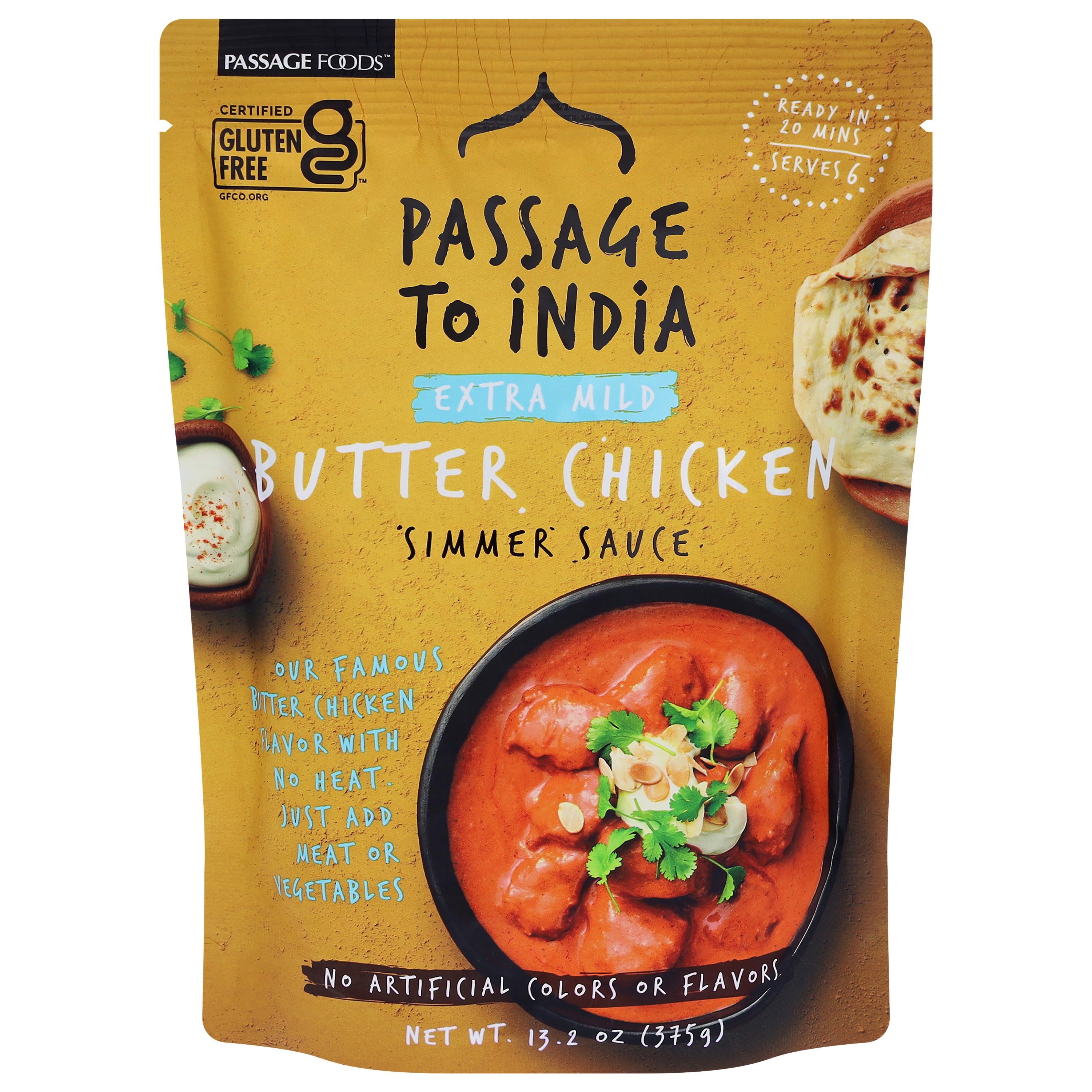 Passage to India Extra Mild Butter Chicken Simmer Sauce 13.2 oz - Case of 6