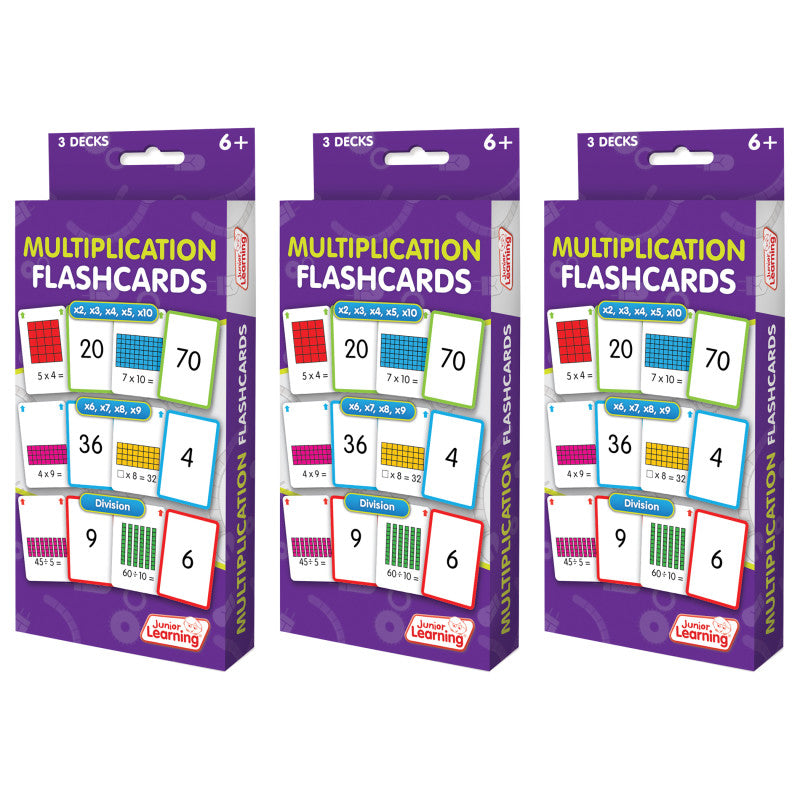 JUNIOR LEARNING - Multiplication Flashcards, 3 Sets Per Pack, 3 Packs