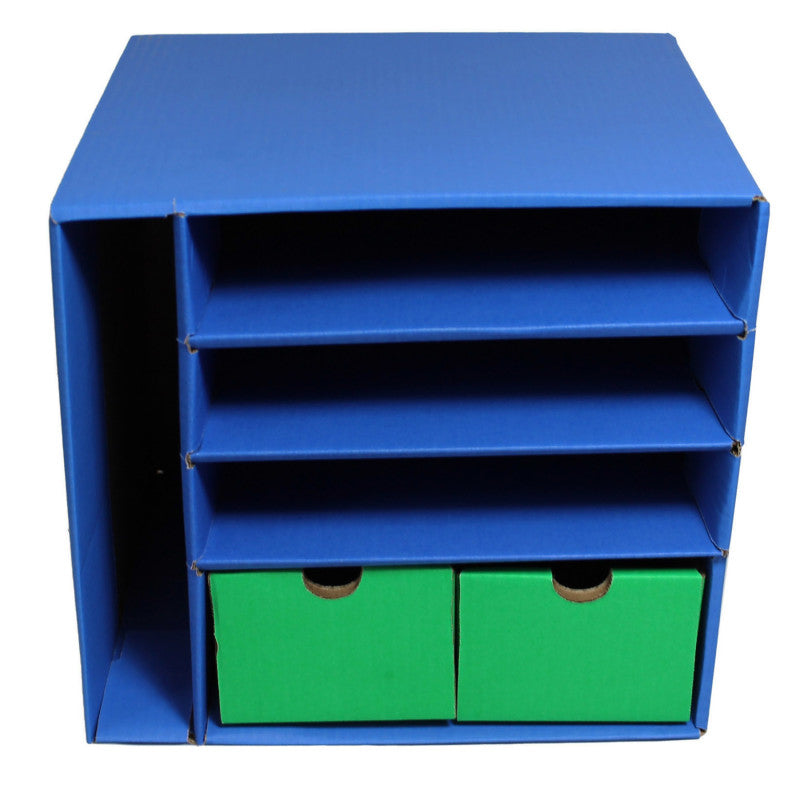 CLASSROOM KEEPERS - Management Center, 4 Slots, Blue & 2 Drawers, Green, 12-3/8"H x 13-1/2"W x 12-3/8"D