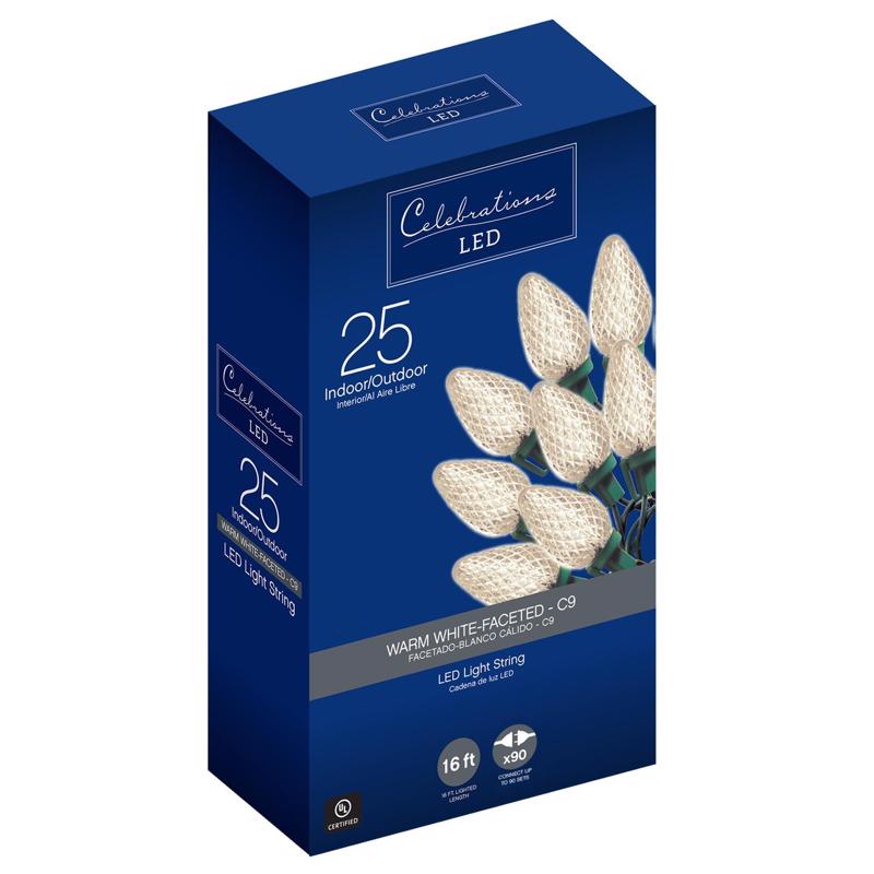 CELEBRATIONS - Celebrations LED C9 Warm White 25 ct String Christmas Lights 16 ft. - Case of 12 [47659-71]