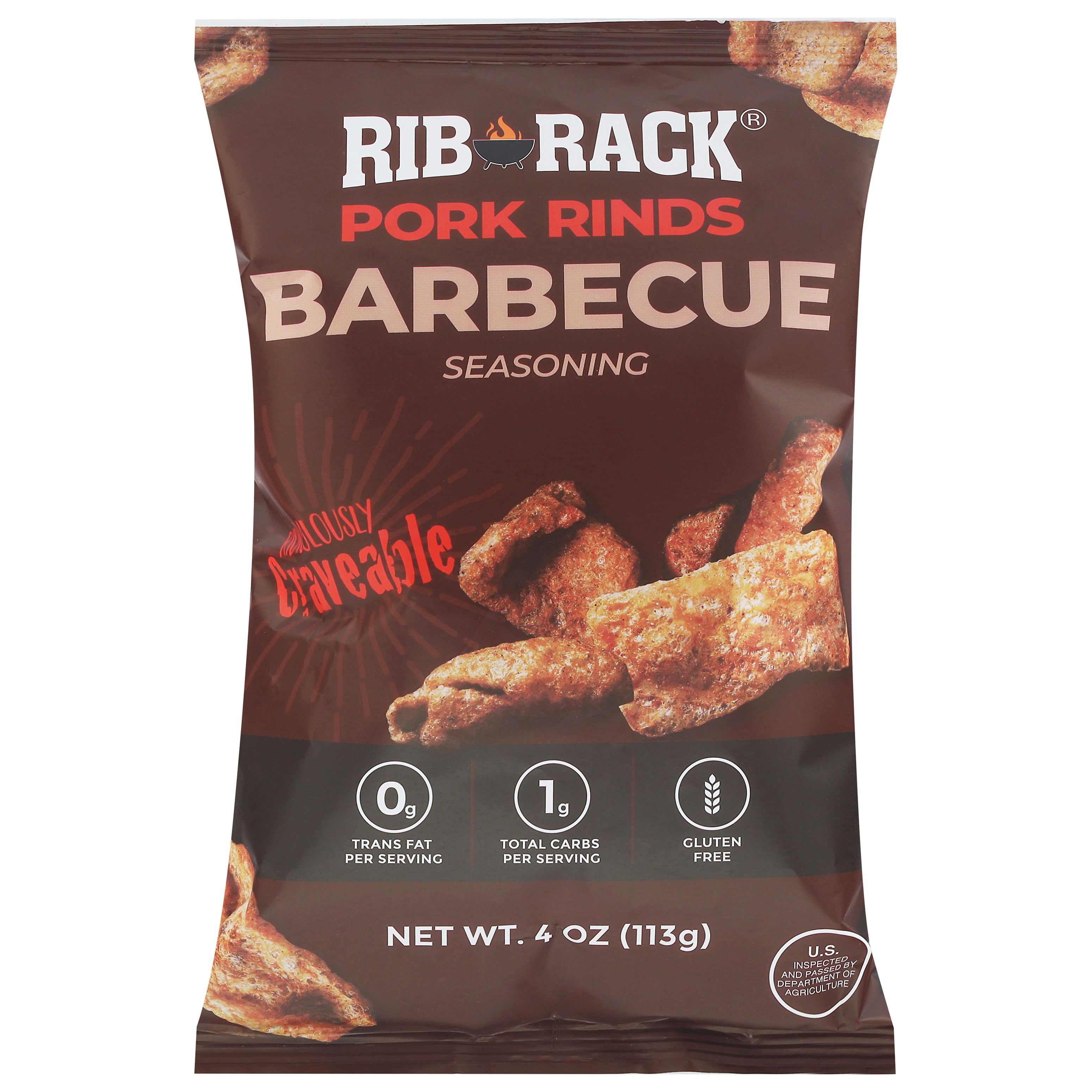 Rib Rack Barbecue Seasoning Pork Rinds 4 oz - Case of 6