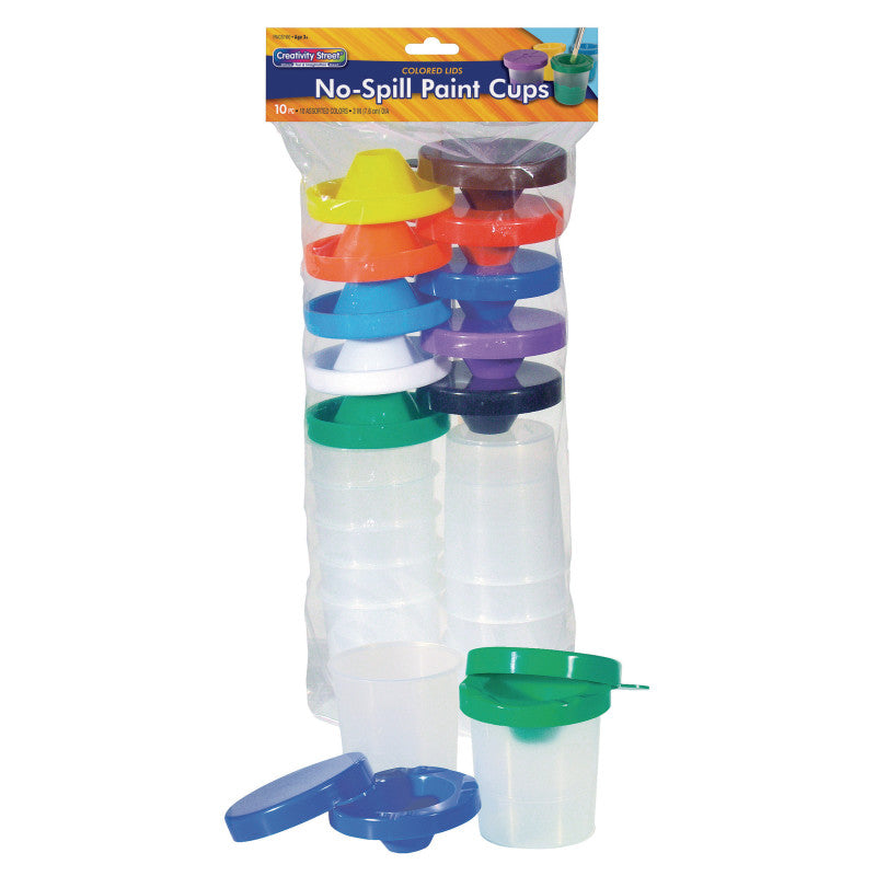 CREATIVITY STREET - No-Spill Round Paint Cups with Colored Lids, 3" Dia., 10 Cups