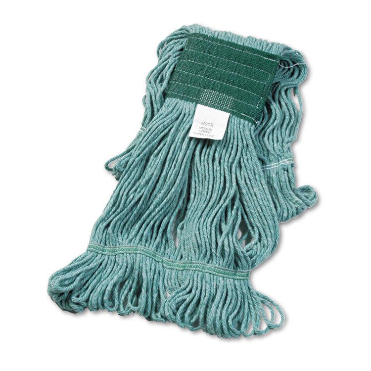 Boardwalk - Super Loop Wet Mop Head, Cotton/Synthetic Fiber, 5" Headband, Medium Size, Green, 12/Carton