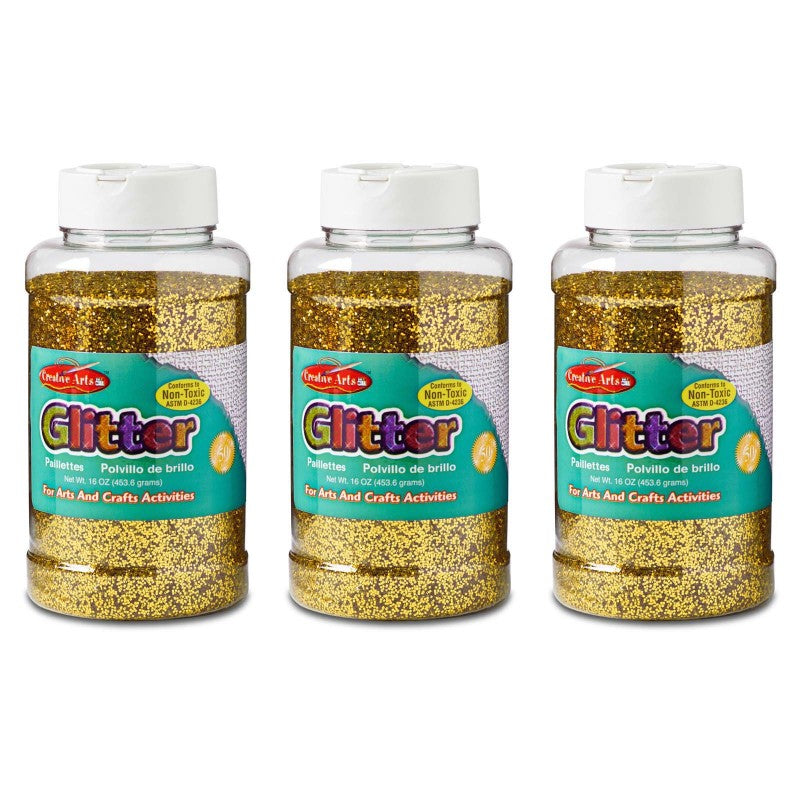 CHARLES LEONARD - Creative Arts™ Glitter, 1 lb. Bottle, Gold, Pack of 3
