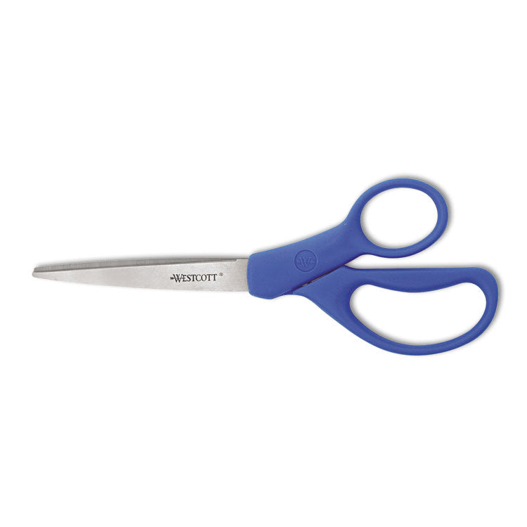 Westcott - Preferred Line Stainless Steel Scissors, 8" Long, 3.5" Cut Length, Blue Straight Handle