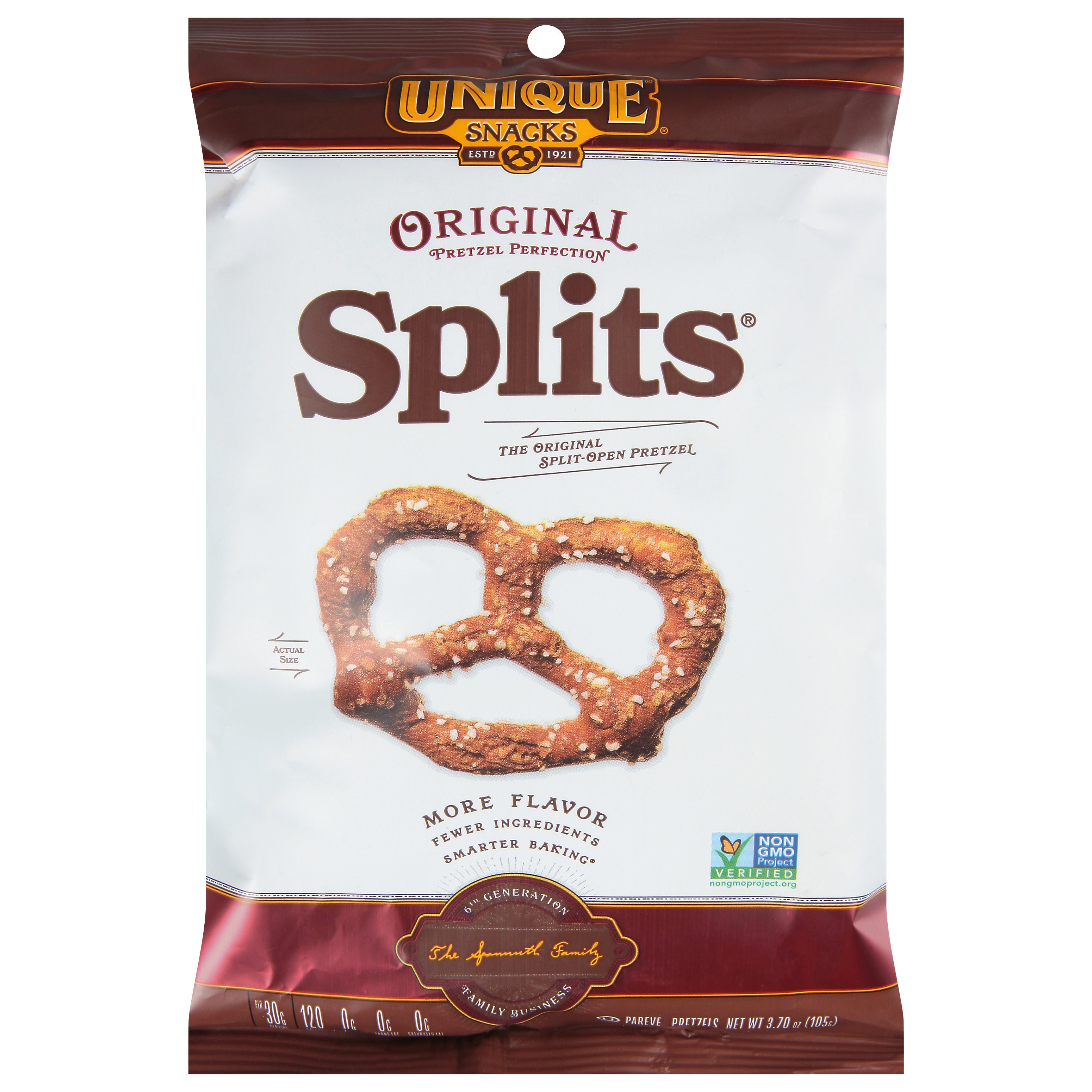 Unique Snacks Splits Original Pretzels 3.70 oz - Case of 8