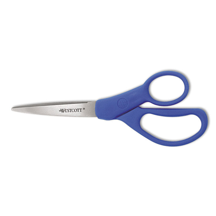 Westcott - Preferred Line Stainless Steel Scissors, 7" Long, 3.25" Cut Length, Blue Offset Handle
