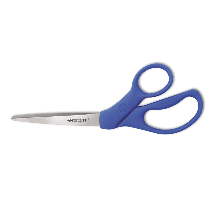 Westcott - Preferred Line Stainless Steel Scissors, 8" Long, 3.5" Cut Length, Blue Offset Handle