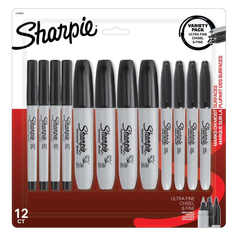 SHARPIE - Fine/Ultra Fine/Chisel Tip Permanent Markers, Black, Pack of 12