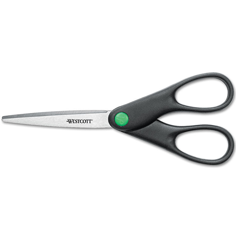 Westcott - KleenEarth Scissors, Pointed Tip, 7" Long, 2.75" Cut Length, Black Straight Handle