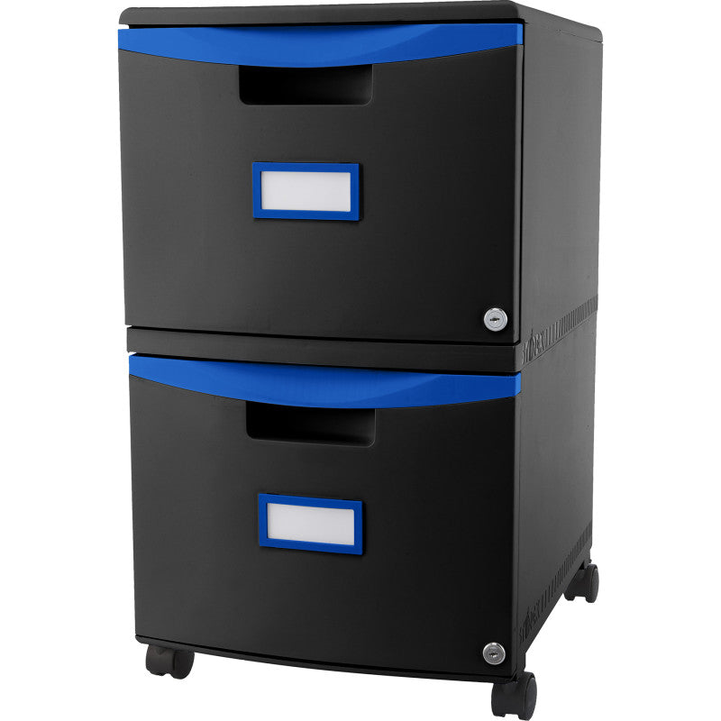 STOREX - 2 Drawer Mobile File Cabinet with Lock, Black & Blue