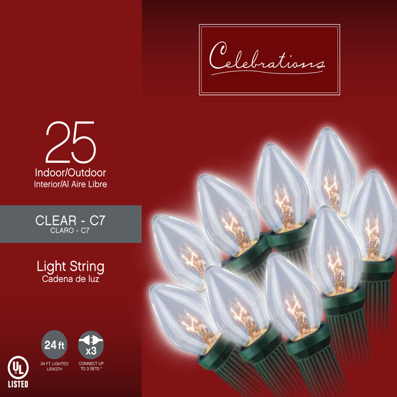 CELEBRATIONS - Celebrations Incandescent C7 Clear 25 ct String Christmas Lights 25 ft.