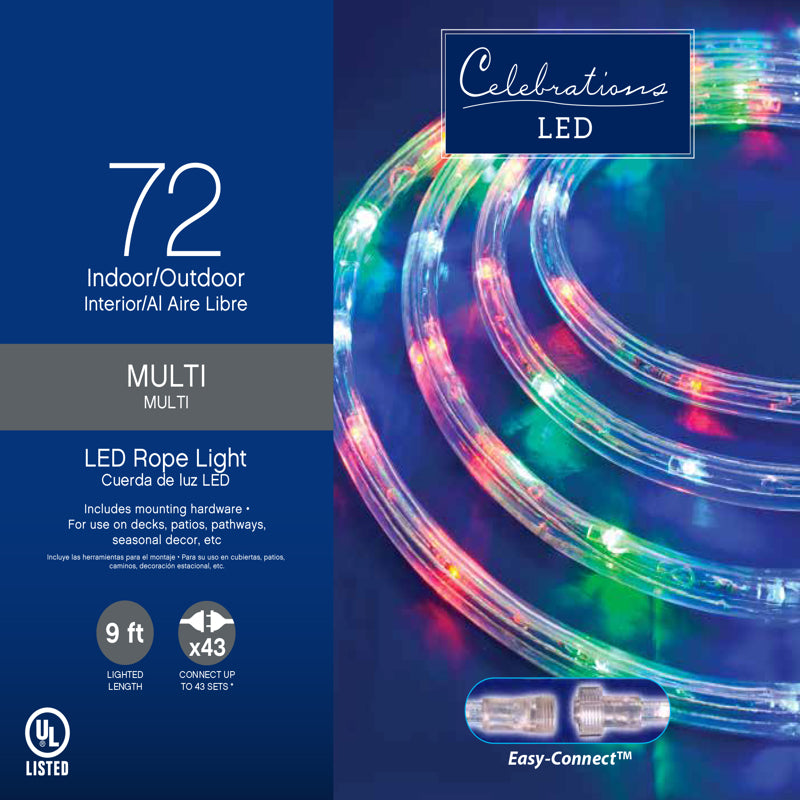 CELEBRATIONS - Celebrations LED Multicolored 72 ct Rope Christmas Lights 9 ft. - Case of 12