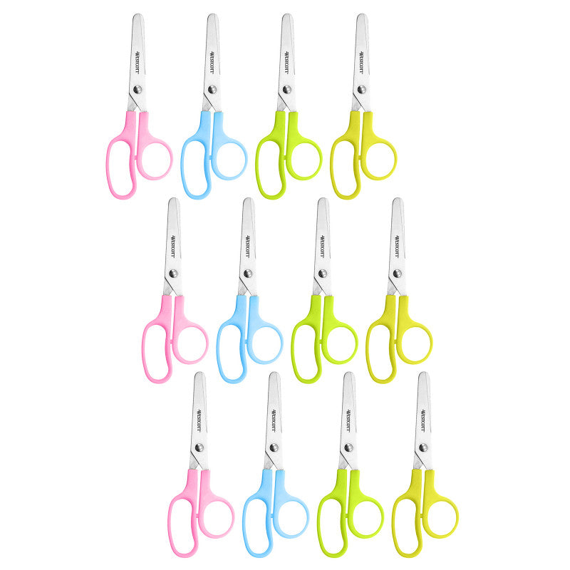 WESTCOTT - Value Kids Scissors, Blunt, 5", Assorted Colors, Pack of 12