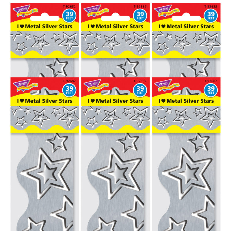 TREND - I ♥ Metal Silver Stars Terrific Trimmers®, 39' Per Pack, 6 Packs
