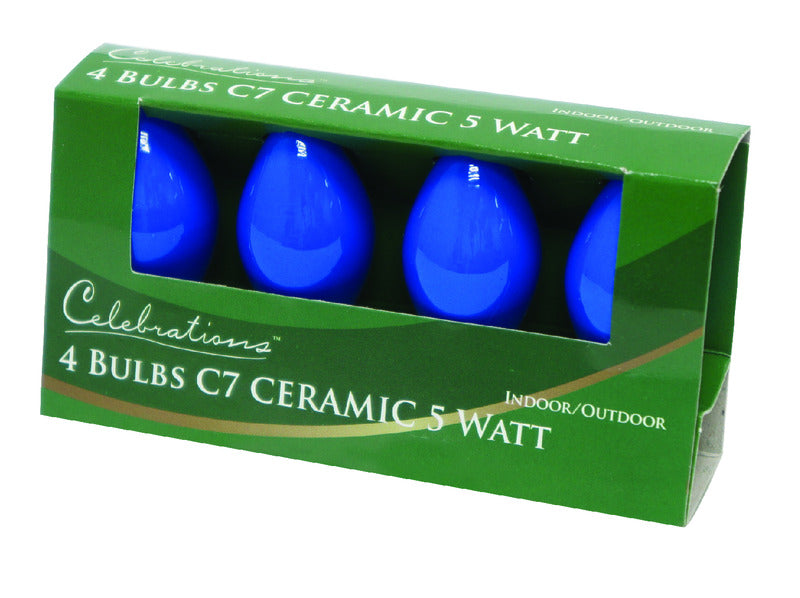 CELEBRATIONS - Celebrations Incandescent C7 Blue 4 ct Replacement Christmas Light Bulbs 0.08 ft.