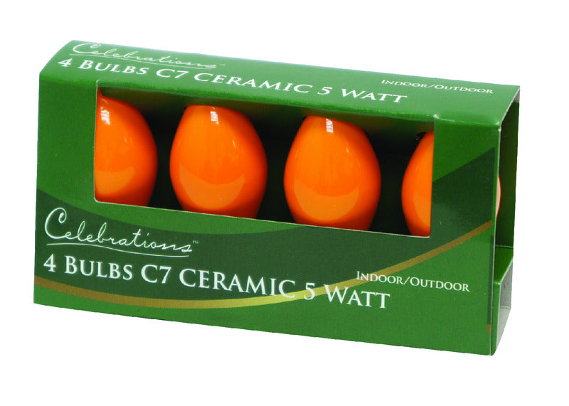 CELEBRATIONS - Celebrations Incandescent C7 Orange 4 ct Replacement Christmas Light Bulbs 0.08 ft.