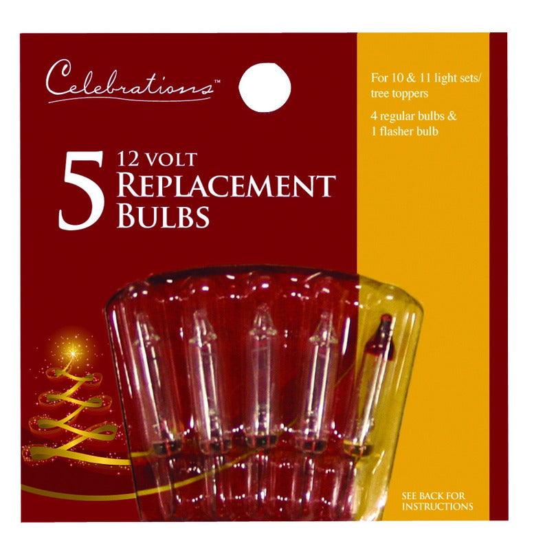 CELEBRATIONS - Celebrations Incandescent Mini Clear 5 ct Replacement Christmas Light Bulbs