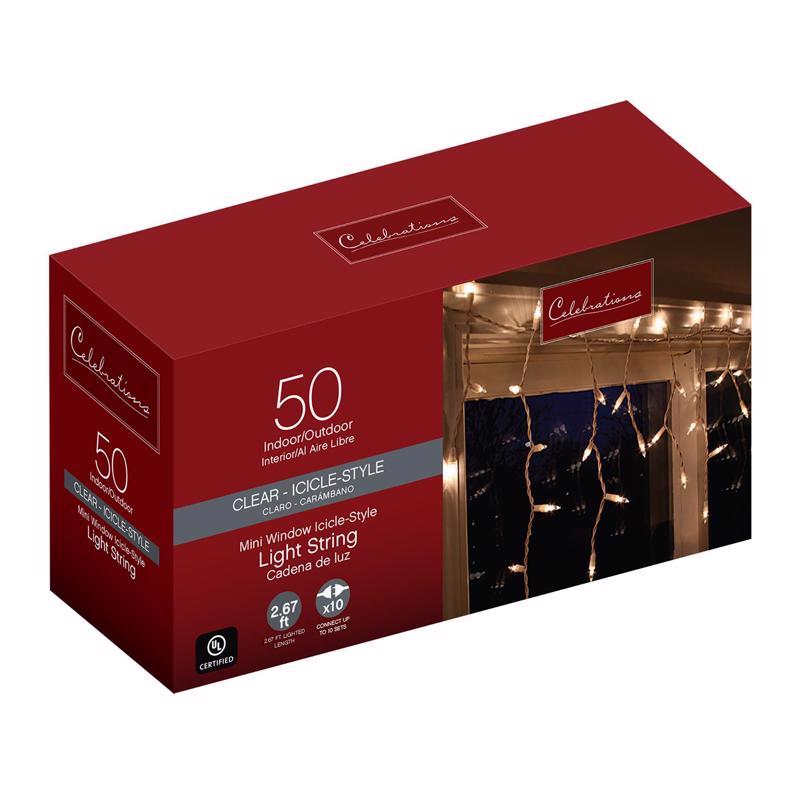 CELEBRATIONS - Celebrations Incandescent Mini Clear 50 ct Icicle Christmas Lights 2.67 ft.