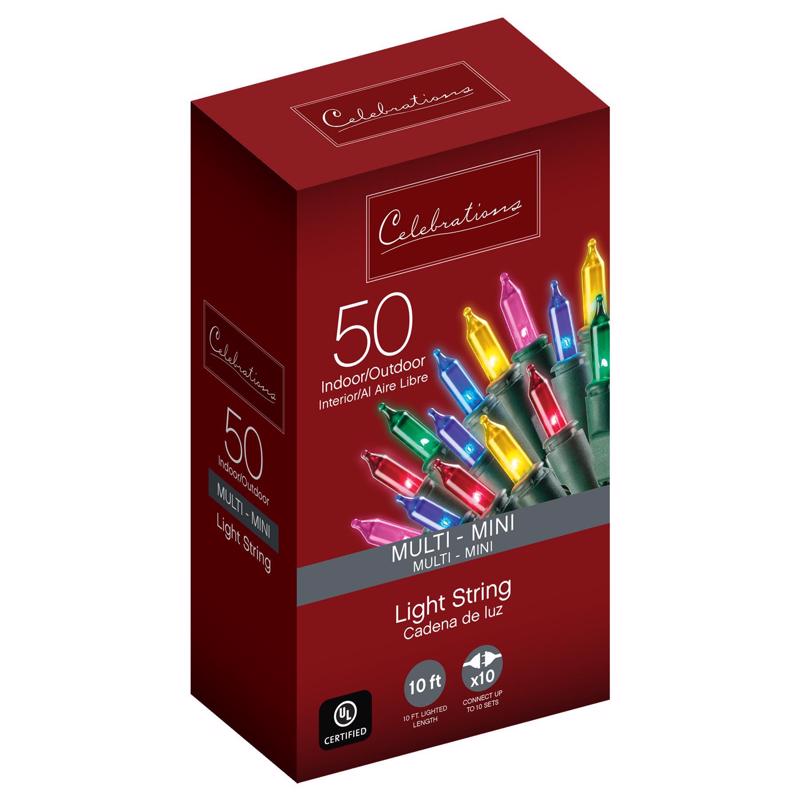 CELEBRATIONS - Celebrations Incandescent Mini Multicolored 50 ct String Christmas Lights 10.2 ft.