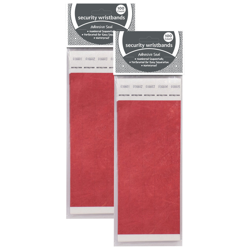 C-LINE - DuPont™ Tyvek® Security Wristbands, Red, 100 Per Pack, 2 Packs