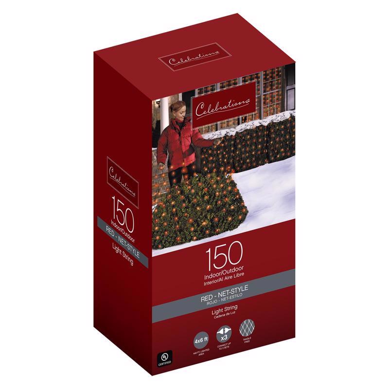 CELEBRATIONS - Celebrations Incandescent Mini Red 150 ct Net Christmas Lights 6 ft.