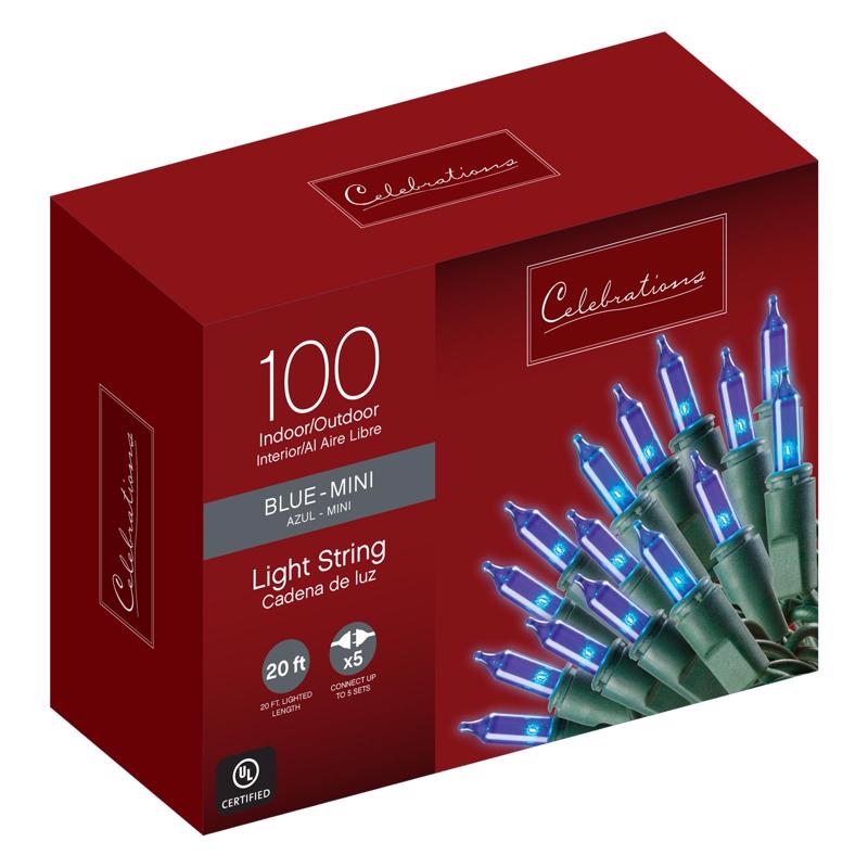 CELEBRATIONS - Celebrations Incandescent Mini Blue 100 ct String Christmas Lights 20 ft.