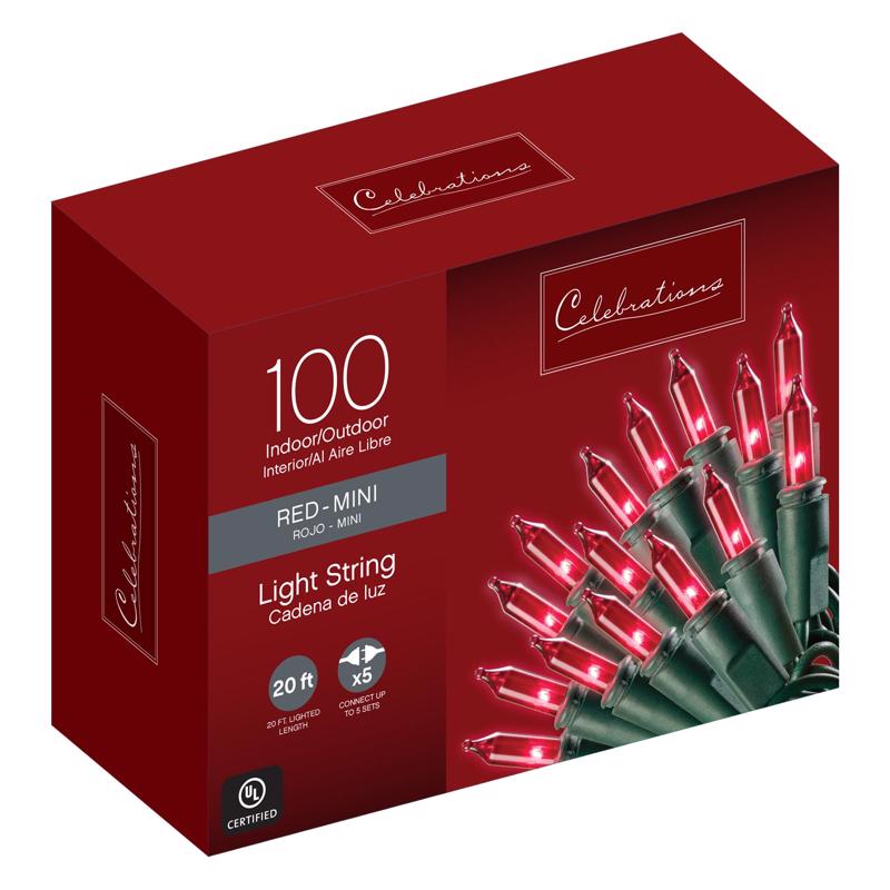 CELEBRATIONS - Celebrations Incandescent Mini Red 100 ct String Christmas Lights 20 ft.