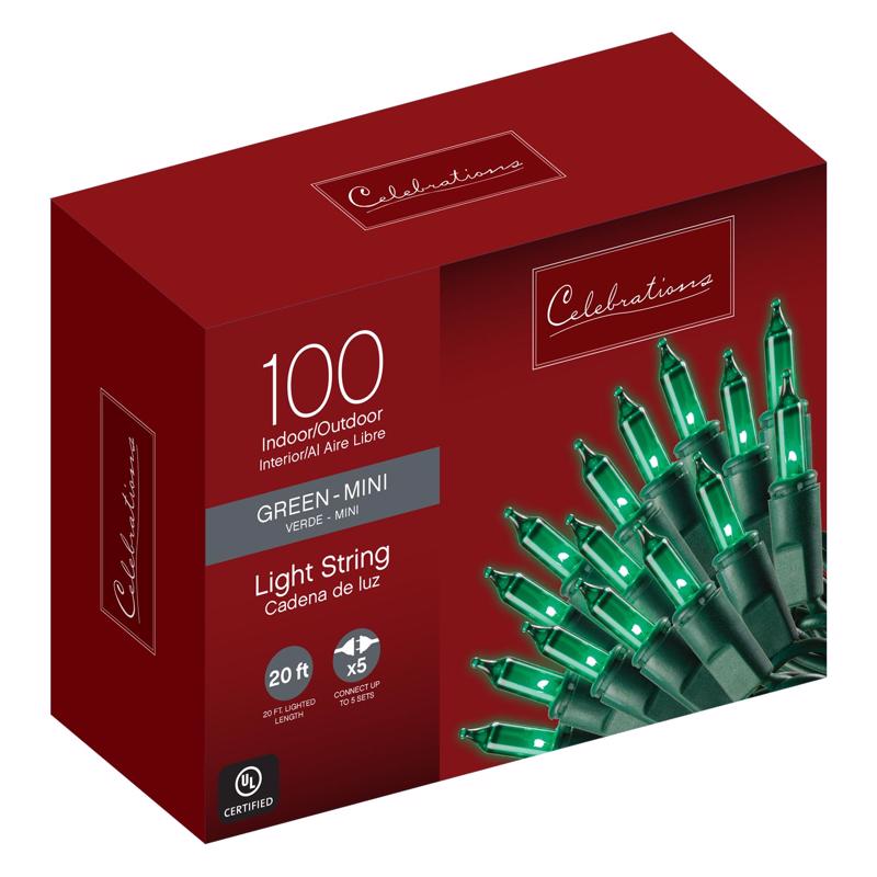 CELEBRATIONS - Celebrations Incandescent Mini Green 100 ct String Christmas Lights 20 ft.