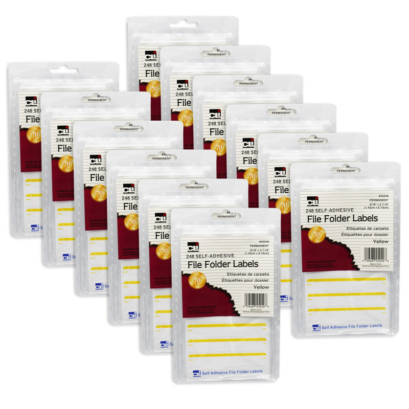 CHARLES LEONARD - File Folder Labels, Yellow, 248 Per Pack, 12 Packs