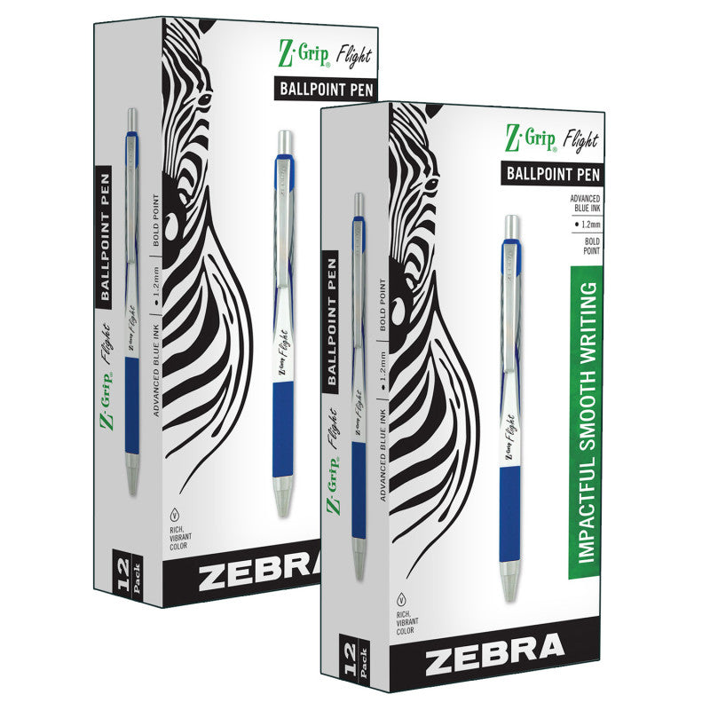 ZEBRA PEN - Z-Grip® Flight Ballpoint Retractable Pen 1.2mm, Blue, 12 Per Pack, 2 Packs