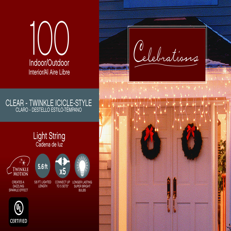 CELEBRATIONS - Celebrations Incandescent Clear 100 ct Icicle Christmas Lights 5.5 ft.