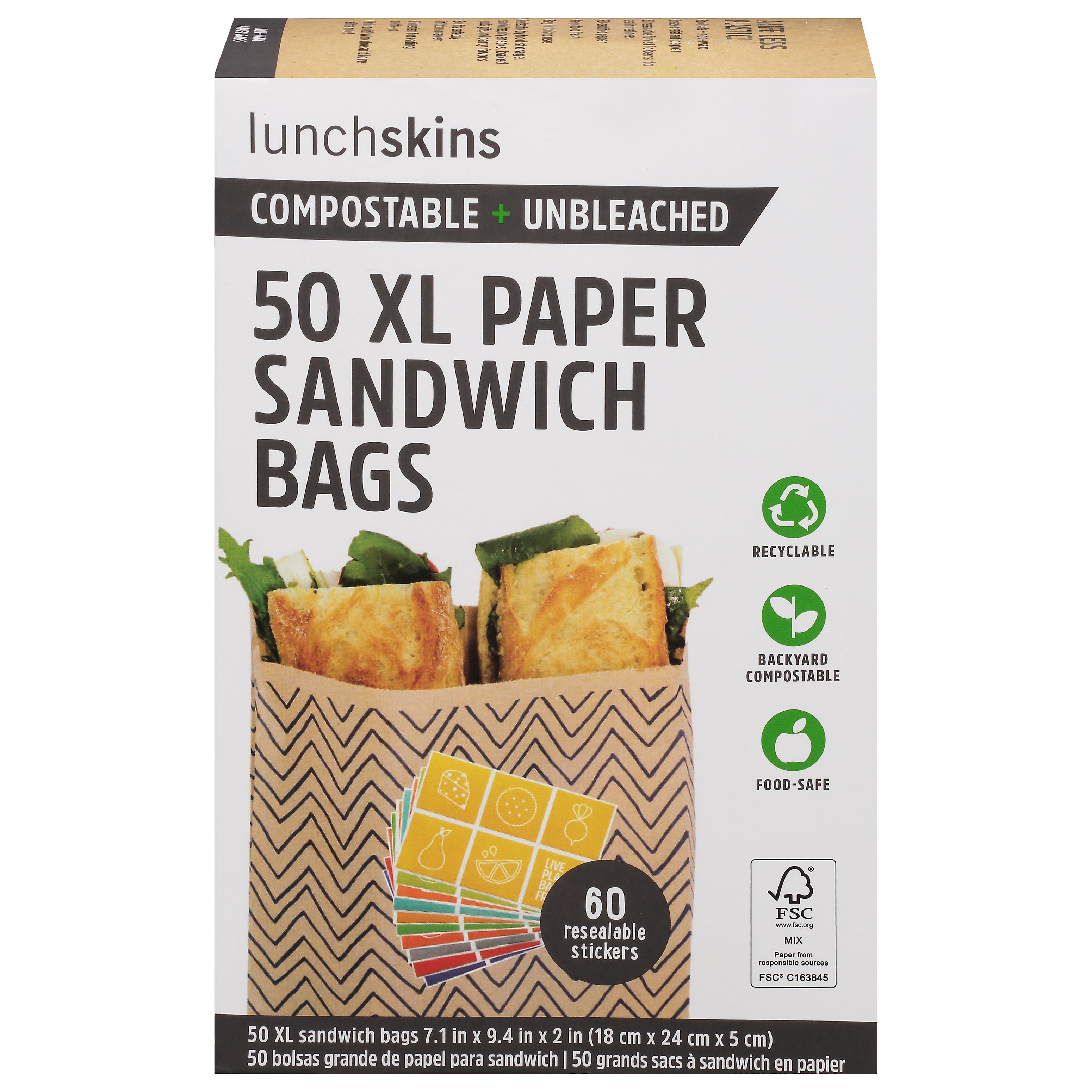 Lunchskins Paper Sandwich Bags Extra Large 50 ea - Case of 12