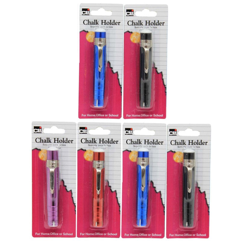 CHARLES LEONARD - Aluminum Chalk Holder, Assorted Colors, Pack of 6