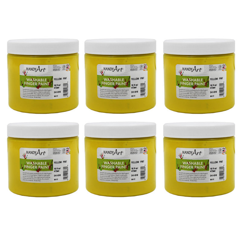 HANDY ART - Washable Finger Paint, Yellow, 16 oz., Pack of 6
