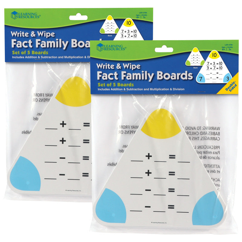 LEARNING RESOURCES - Write & Wipe Fact Family Boards, 5 Per Pack, 2 Packs