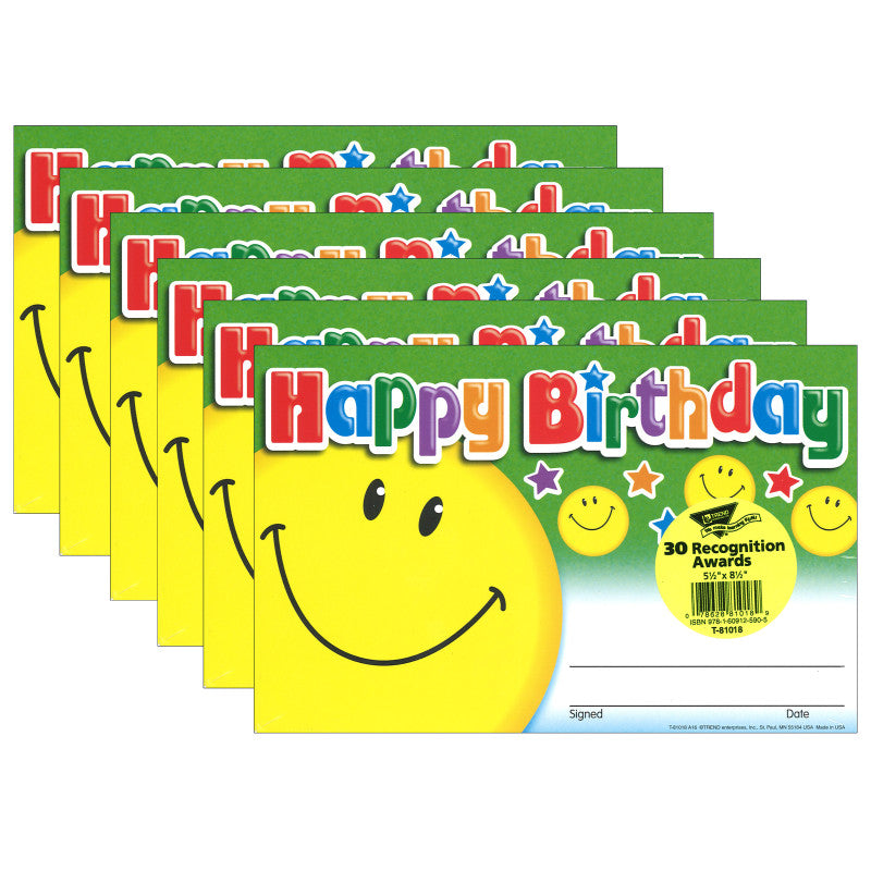 TREND - Happy Birthday Smile Recognition Awards, 30 Per Pack, 6 Packs