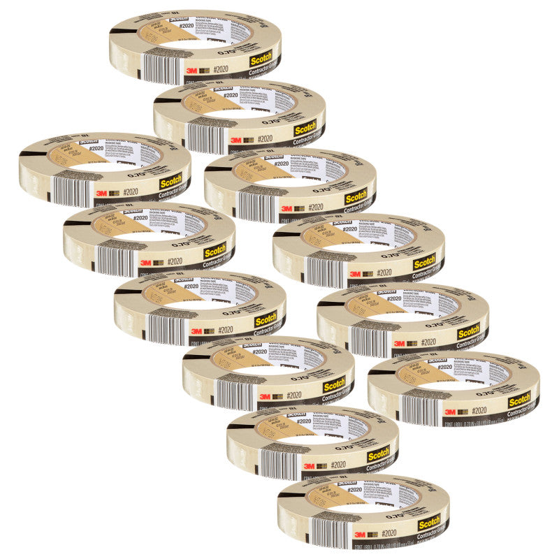 SCOTCH - Contractor Grade Masking Tape, 0.70 in x 60.1 yd (18mm x 55m), Pack of 12