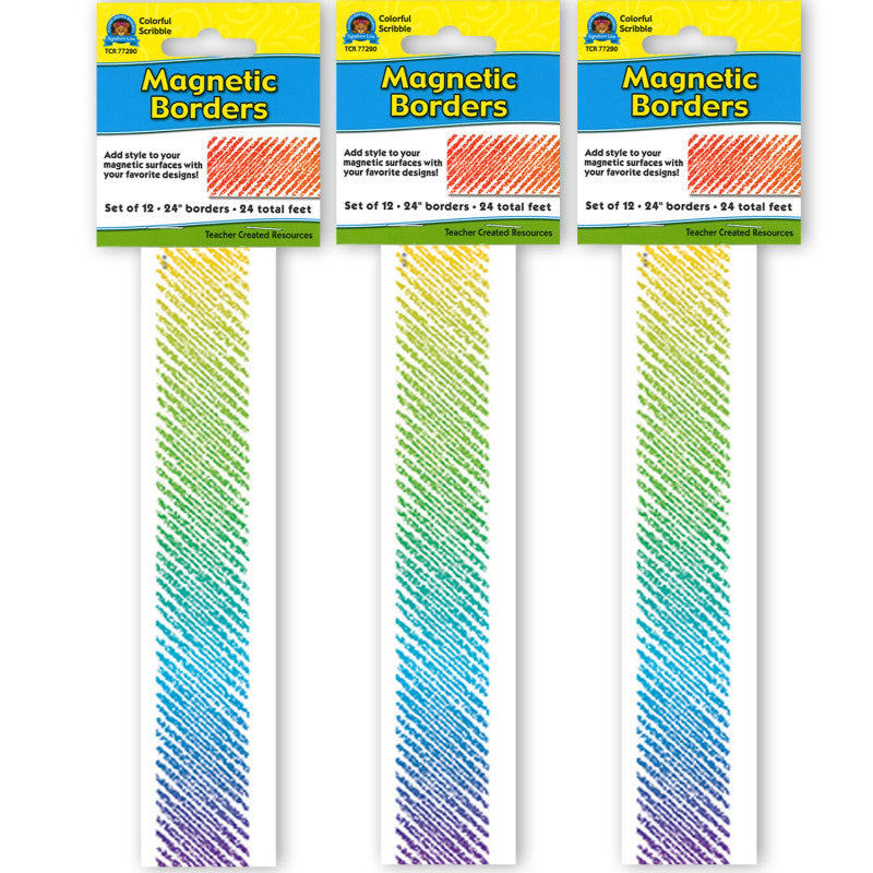 TEACHER CREATED RESOURCES - Colorful Scribble Magnetic Border, 24 Feet Per Pack, 3 Packs