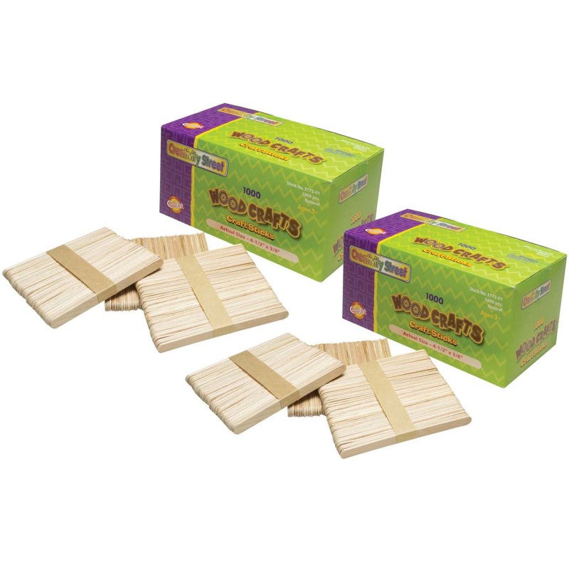 CREATIVITY STREET - Regular Craft Sticks, Natural, 4-1/2" x 3/8", 1000 Pieces Pack, 2 Packs