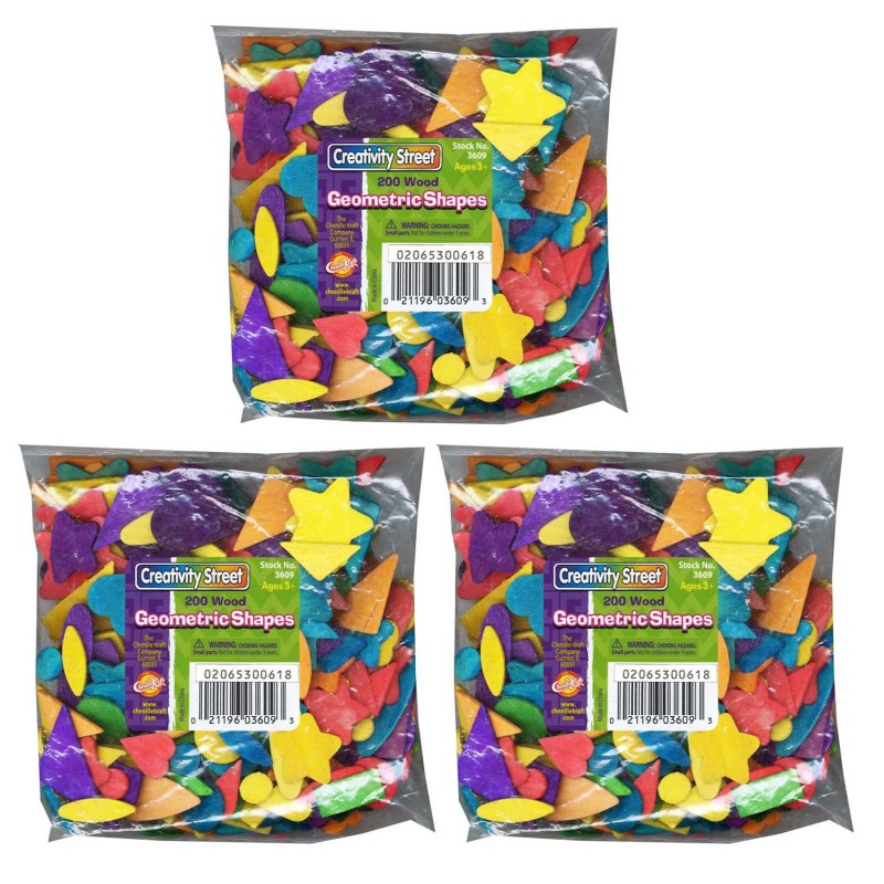 CREATIVITY STREET - Wood Geometric Shapes, 1/2" to 2", 200 Per Pack, 3 Packs