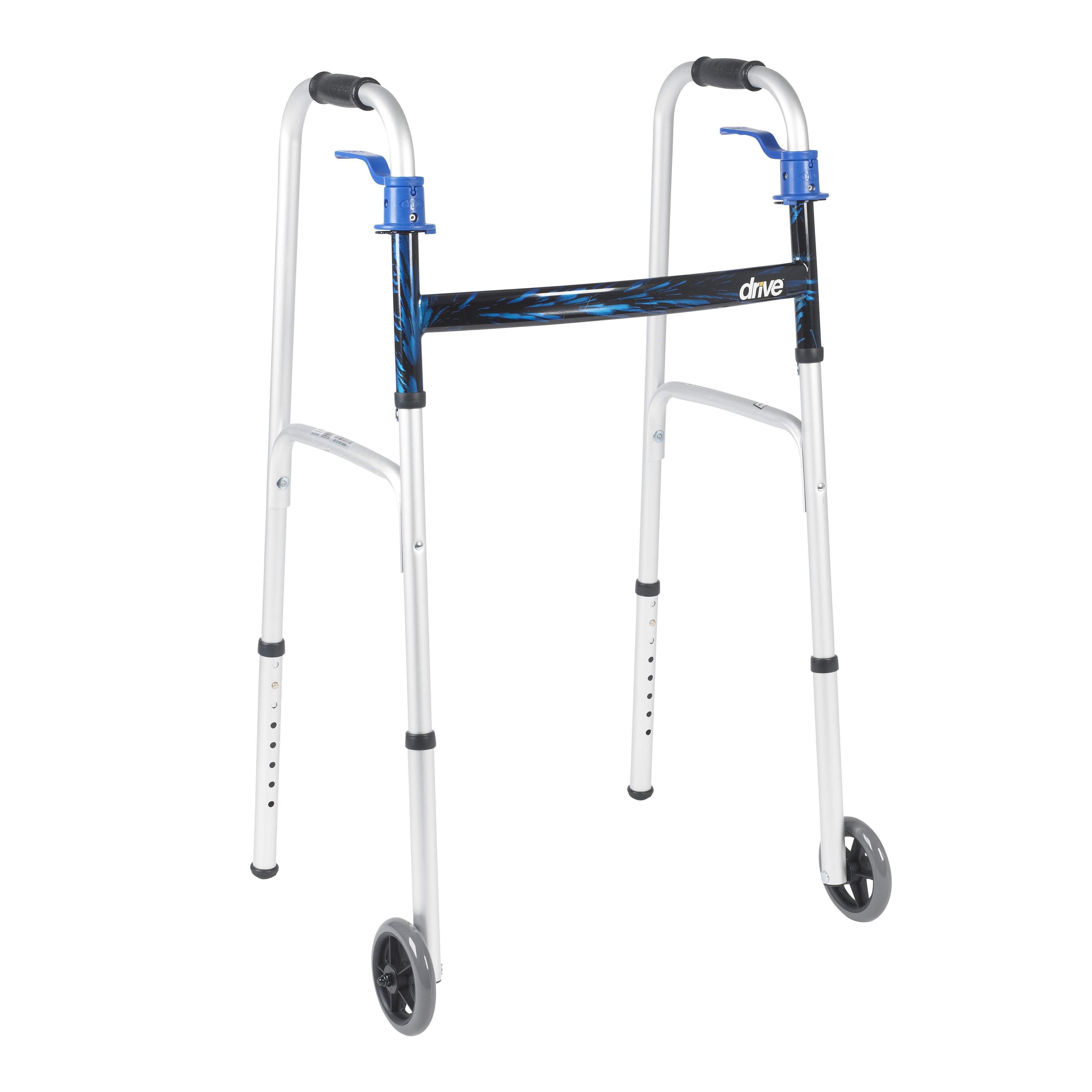 Drive Medical - Dual Trigger Release Folding Walker with Wheels Adjustable Height drive™ Aluminum Frame 350 lbs. Weight Capacity 32 to 39 Inch Height [1/EA]
