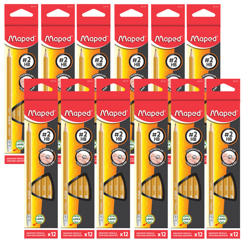 MAPED - Essentials Triangular Graphite #2 Pencils, 12 Per Pack, 12 Packs